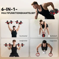 SPORTNOW 6-in-1 Hantelset Kurzhantel Set Kurzhanteln Langhanteln verstellbar 15 KG für Krafttraining Zuhause(m-4)