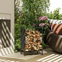 Outsunny Range bûche interieur porte bûche de cheminée support de bois de chauffage pour intérieur extérieur 44x28x65 cm noir(m-10)