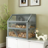 PawHut Cușcă pentru hamster din lemn, 3 etaje cu subsol adânc, niveluri detașabile, pentru animale mici, 80x50x76cm, Gri deschis(m-2)