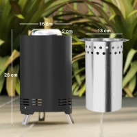 Outsunny Vatră de foc Ø16x25cm din oțel inoxidabil cu cârlig, fără fum, Gri(m-3)