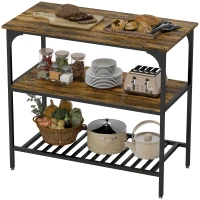 HOMCOM Raft de brutărie, raft de bucătărie cu 3 nivele și cadru din oțel, Maro rustic+Negru(m-6)