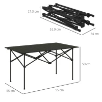 Outsunny Masă de camping pliabilă cu blat rulabil, masă de grădină din aluminiu 2 persoane 95 x 55 cm Negru(m-3)