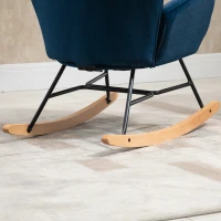 HOMCOM Fotoliu balansoar, rocking chair, fotoliu pentru alăptare confortabil cu structură din lemn masiv și metal pentru Living, Dormitor, Balcon, Catifea albastră(m-5)