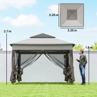 Outsunny pavilion pliabil cu pereți laterali, gri, 3,25 x 3,25 x 2,7 m(m-3)