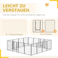 PawHut Tarc pentru pui, design modular, 16 elemente, 2 uși, rezistent la intemperii, oțel, 320 x 320 x 100 cm, gri(m-4)