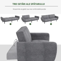 HOMCOM Canapea Extensibilă cu Spătar Rabatabil pe 3 Niveluri și 3 Locuri, Canapea Modernă din Material și Lemn, 208x84x82 cm(m-5)