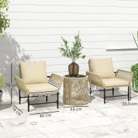 Outsunny Set mobilier de grădină din Polyrattan, mobilier outdoor pentru balcon pentru 2 persoane, 3 piese cu 2 scaune, măsuță laterală, perne(m-3)