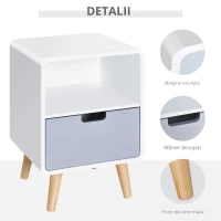 HOMCOM Noptieră stil Nordic 40×38×58 cm, Dulap cu Sertar și Raft din MDF și Lemn de Brad(m-5)