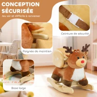 AIYAPLAY Cheval à bascule pour enfants, renne jouet à bascule bébé avec berceuses, ceinture de sécurité, 65 x 35 x 59 cm, marron(m-6)