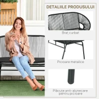 Outsunny Bancă Acapulco cu Brațe, Perne și Cadru din Oțel, Greutate Maximă 260 kg pentru Balcon, Terasă, Grădină 132x72x83 cm Negru(m-6)