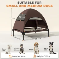 PawHut Cușetă pentru câini de exterior cu acoperiș, pat ridicat pentru câini de talie medie, 76 x 61 x 71cm, Cafea(m-3)