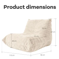 Soft Bean Bag Lazy Sofa with Ergonomic Full-Body Support, Couch with High-Rebound, Stain-Resistant Sponge, 110L x 90W x 67H cm, White(m-3)