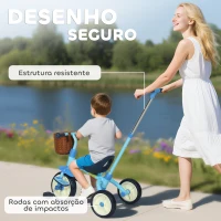 AIYAPLAY Triciclo para Bebés 2 em 1 Triciclo Evolutivo para Crianças com Barra Parental Ajustável Apoio para Pés Rebatível e Cesto 93,5x47x96 cm Azul(m-7)