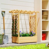 Outsunny Garden Planter with Trellis, Wooden Raised Bed for Garden with Hanging Roof and Drainage Holes, Outdoor Trellis Planter Box for Vegetables, Herbs and Flowers, 110 x 44 x 113 cm, Natural(m-2)