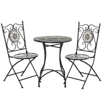 Outsunny Set grădină pentru 2 persoane Set mobilier balcon Masă mozaic+scaune pliabile Metal Placă ceramică Multicolor
