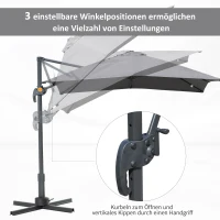 Outsunny Sonnenschirm 245 x 245 cm Kurbelschirm Ampelschirm mit Kurbelvorrichtung Sonnenschutz Alu Roma Schirm Neigungswinkel verstellbar Grau(m-5)