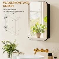 HOMCOM Spiegelschrank Bad, Badezimmerschrank mit Spiegel, Hängeschrank mit Verstellbarem Regal, 40 x 10 x 60 cm, Schwarz(m-4)