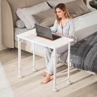 HOMCOM Small Folding Desk, with Wheels - White Wood-Effect(m-8)