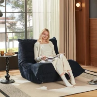 Cosy Corduroy Floor Chair with Neck and Legs Support and Deepened Seat, Sturdy Backrest with Extra-Thick, 105L x 95W x 85H cm, Blue(m-1)