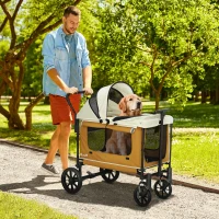 PawHut Cărucior pentru câini buggy pliabil pentru câini și pisici până la 30 kg 110 x 65 x 102 cm Maro(m-2)