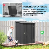 Outsunny Căsuță de Grădină 0,92m² din Oțel Galvanizat, Depozit pentru Unelte cu Ușă Blocabilă și Acoperiș Înclinat, 100x104x160 cm, Gri Închis(m-6)