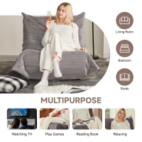 Soft Corduroy Floor Chair with Neck, Lumbar Support and Deep Seat, Skin-Friendly Sofa with Anti-Slip Base, 105L x 95W x 85H cm, Light Gray(m-4)