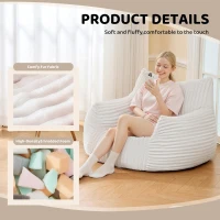 Soft Bean Bag Chair with Footrest and High-Density Shredded Foam, Modular Ergonomic Sofa with Breathable Fabric, 117L x 98W x 75H cm, White(m-8)