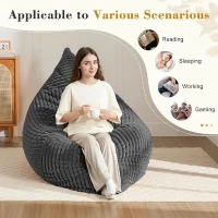 3-In-1 Convertible Bean Bag Chair with Soft Ribbed Corduroy Fabric, Memory Foam Lounger with Removable Cover, 185L x 132W cm, Dark Gray(m-5)
