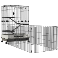 PawHut Cușcă pentru animale mici rulantă 3 platforme demontabile 3 rampe tavă inferioară detașabilă metal PP negru