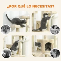 PawHut Árbol Rascador para Gatos Árbol para Gatos 153 cm con 2 Cuevas 3 Camas 2 Rampas Postes de Sisal Ratones Colgantes Crema(m-7)
