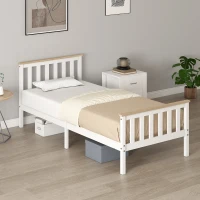 HOMCOM Cadru pat single, cadru din lemn, spațiu depozitare inferior, lemn natural, alb(m-4)