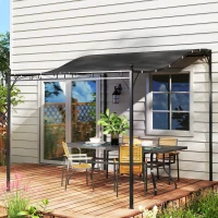 Outsunny Pergolă 2,5 x 3 m, pavilion de grădină montat pe perete, rezistent la apă, cadru metalic, orificii de scurgere, acoperiș de umbră, gri închis(m-5)