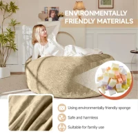 4-Foot Medium Bean Bag Sofa Chair with Eco‑Friendly Bead Filling, Foldable Cover, Reading Lounger for Adults, 100L x 100W x 50H cm, Apricot(m-5)