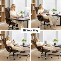 HOMCOM 155° Reclining Faux Leather Swivel Office Chair - Brown(m-8)