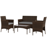 Outsunny Ensemble de meubles de jardin en rotin synthétique avec canapé, fauteuils et table en verre trempé et coussins marron et gris