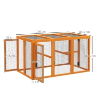 PawHut Coteț pentru 1-3 găini, cadru din lemn, plasă din oțel, design extensibil, bare de așezare din lemn, Portocaliu(m-3)