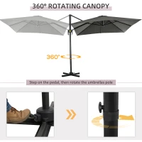 Outsunny 2.5 x 2.5 m Patio Offset Parasol, Cantilever Hanging Umbrella with Aluminium Pole, Sun Shade Canopy Shelter with 360° Rotation, Crank Handle and Cross Base, Grey(m-4)