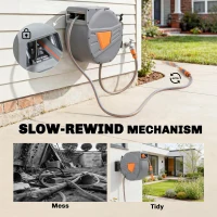 Outsunny Retractable Hose Reel Wall Mounted, 30+2m Garden Hose Pipe Reel with Auto Retraction, Self-Locking, Orange(m-5)