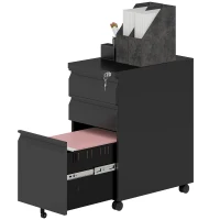 Vinsetto dulap pentru dosare din metal, dulap de birou, 3 sertare, mobil, Negru(m-6)