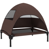PawHut Cușetă pentru câini de exterior cu acoperiș, pat ridicat pentru câini de talie medie, 76 x 61 x 71cm, Cafea