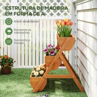 Outsunny Floreira de Madeira de 3 Níveis Floreira Elevada de Exterior com Orifícios de Drenagem 65x75x76 cm Castanho(m-6)