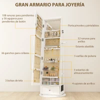 HOMCOM Espejo Joyero con Luces LED Armario Joyero con Espejo Entero Giratorio de 360° Cajón Cerradura Blanco(m-6)