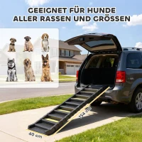 PawHut Hunderampe klappbar Hundetreppe Auto & SUV rutschfest Hundeautorampe für Große & Kleine Tiere bis 68 kg 154x40cm Schwarz(m-3)