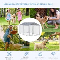 Pawhut tarc Caini 400×230×232 cm – Metal Galvanizat cu Acoperis Oxford(m-4)