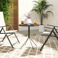 Outsunny Masă de grădină Ø60 x 71 cm, Masă pentru balcon din oțel rezistentă la intemperii, Masă auxiliară rotundă cu tampoane pentru picioare Negru(m-2)