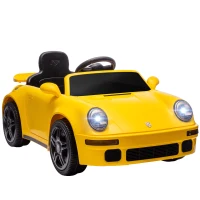 AIYAPLAY Mașină electrică pentru copii, mașină 12V pentru copii cu telecomandă, pornire blândă, MP3-Player, lumini LED, claxon, indicator de energie, Galben(m-1)