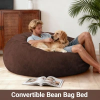 2-In-1 Convertible Bean Bag Chair Bed with Removable Machine-Washable Cover, Giant sofa with Soft Liner, 110L x 110W x 70H cm, Brown(m-1)