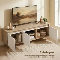 HOMCOM Suport TV, Mobilier TV pentru Televizoare de până la 55", cu 3 Compartimente și Raft Reglabil, Mobilier pentru Living cu 5 Picioare din Lemn, Stejar și Alb(m-5)