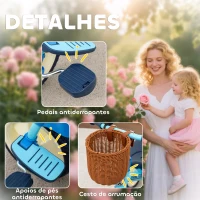 AIYAPLAY Triciclo para Bebés 2 em 1 Triciclo Evolutivo para Crianças com Barra Parental Ajustável Apoio para Pés Rebatível e Cesto 93,5x47x96 cm Azul(m-6)