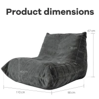Modern Bean Bag Lazy Sofa with Stylish Chenille Finish, Ergonomic Bean Bag Chair for Compact Spaces, 110L x 90W x 67H cm, Dark Gray(m-3)